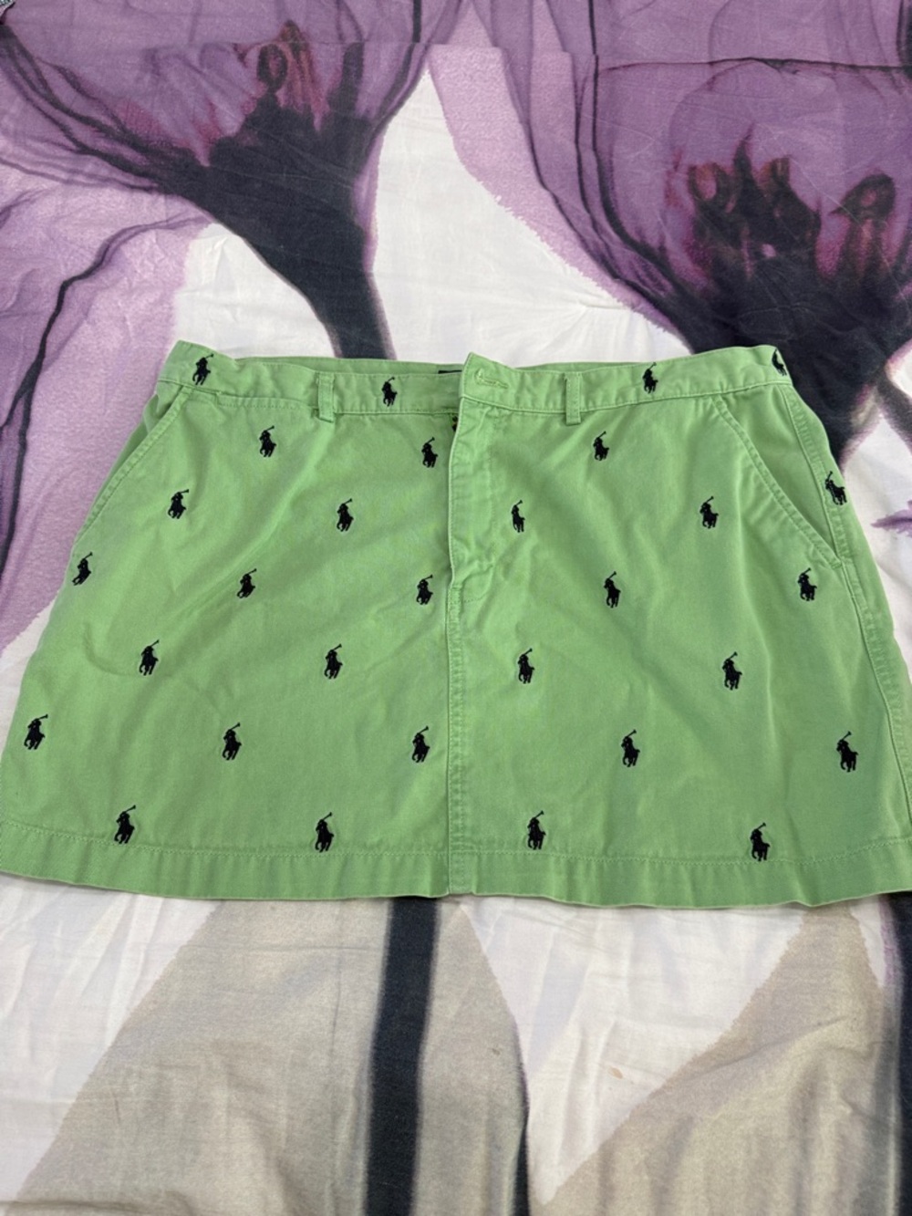 Polo by Ralph Lauren Green Mini Skirt with Blue Pony Embroidery